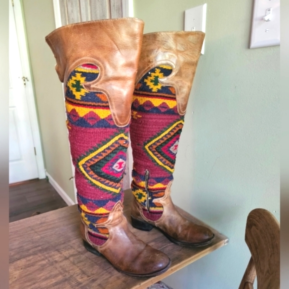 Colorful Patterned Knee-High Boots